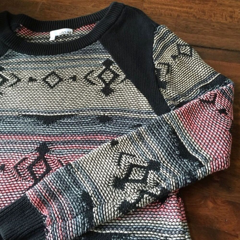 Abound Women's Geometric Aztec Knit Cotton Sweater Top Size Large